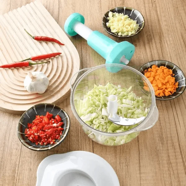 1.5L Manual Push Chopper with Stainless Steel Blades for Vegetables Fruits Herbs and Nuts